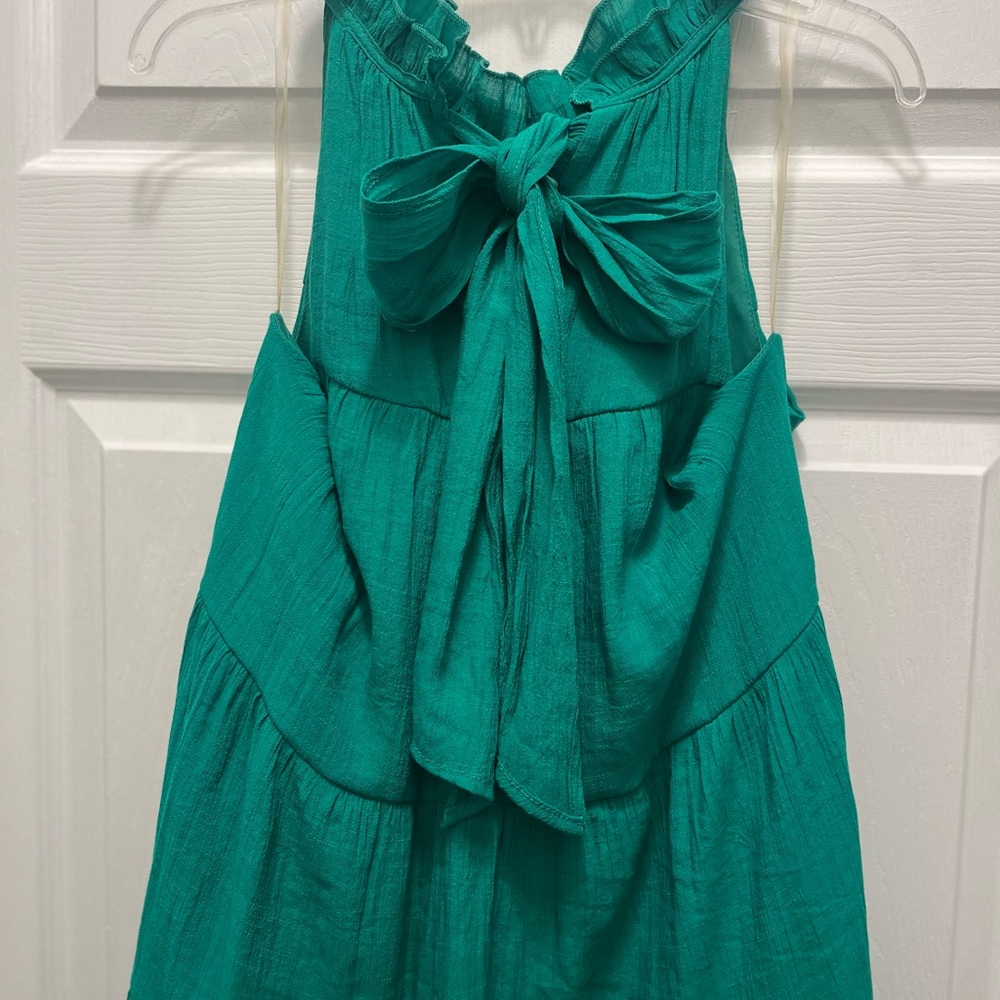 Green Ruffle Mock Neck Tiered Dress - Picture 9 of 9
